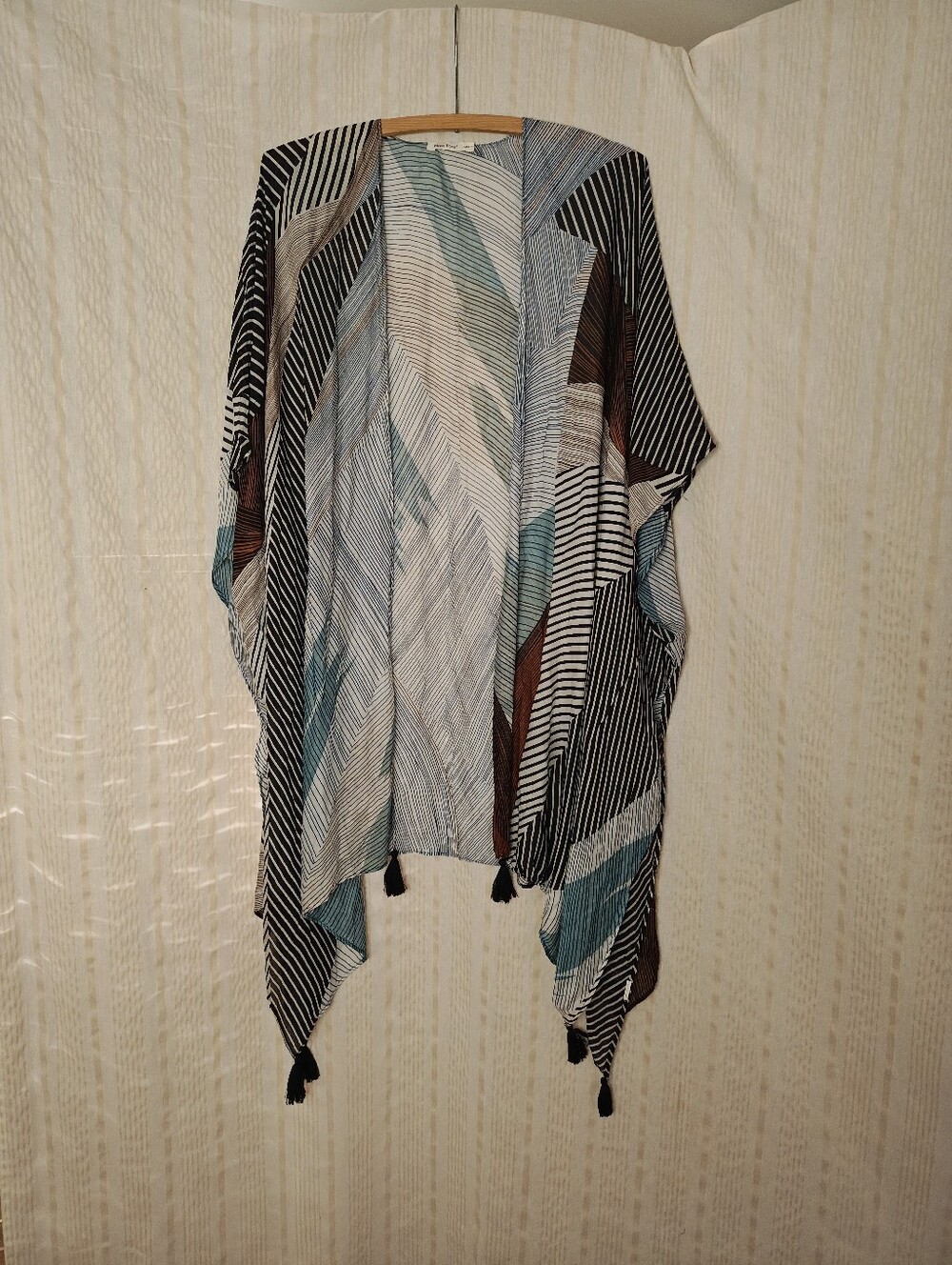 Moss Rose Striped Teal, Black and Brown Lightweight Kimono Cover-Up